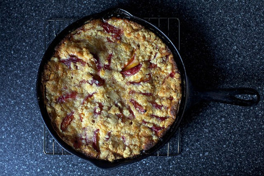 Pretty nectarine brown butter buckle skillet