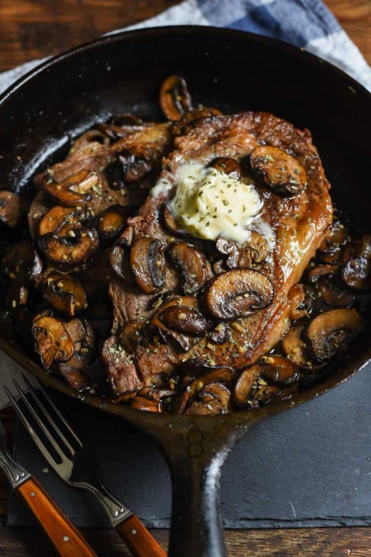 Skillet Ribeye with Garlic Mushrooms