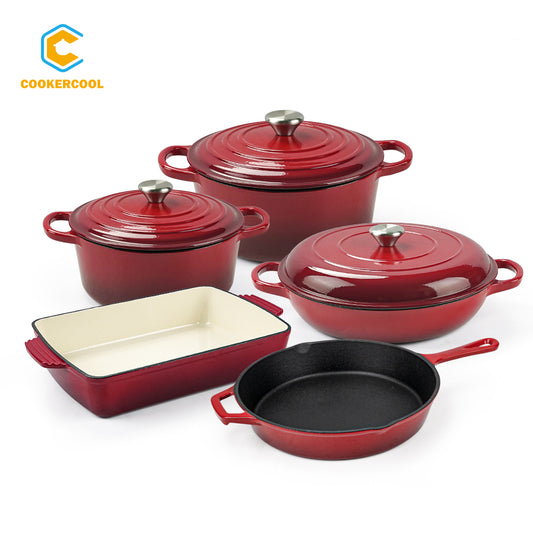 COOKERCOOL Set di pentole in ghisa smaltata, rosso