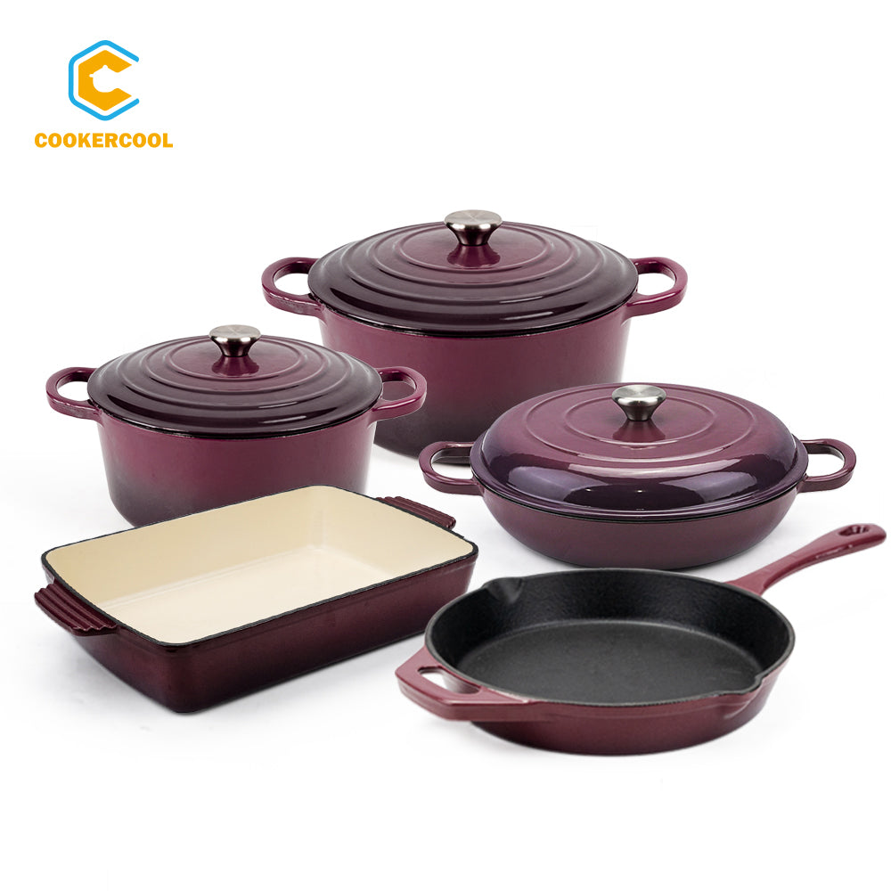 COOKERCOOL Casr Iron Enamel Cookware Set, Viola scuro