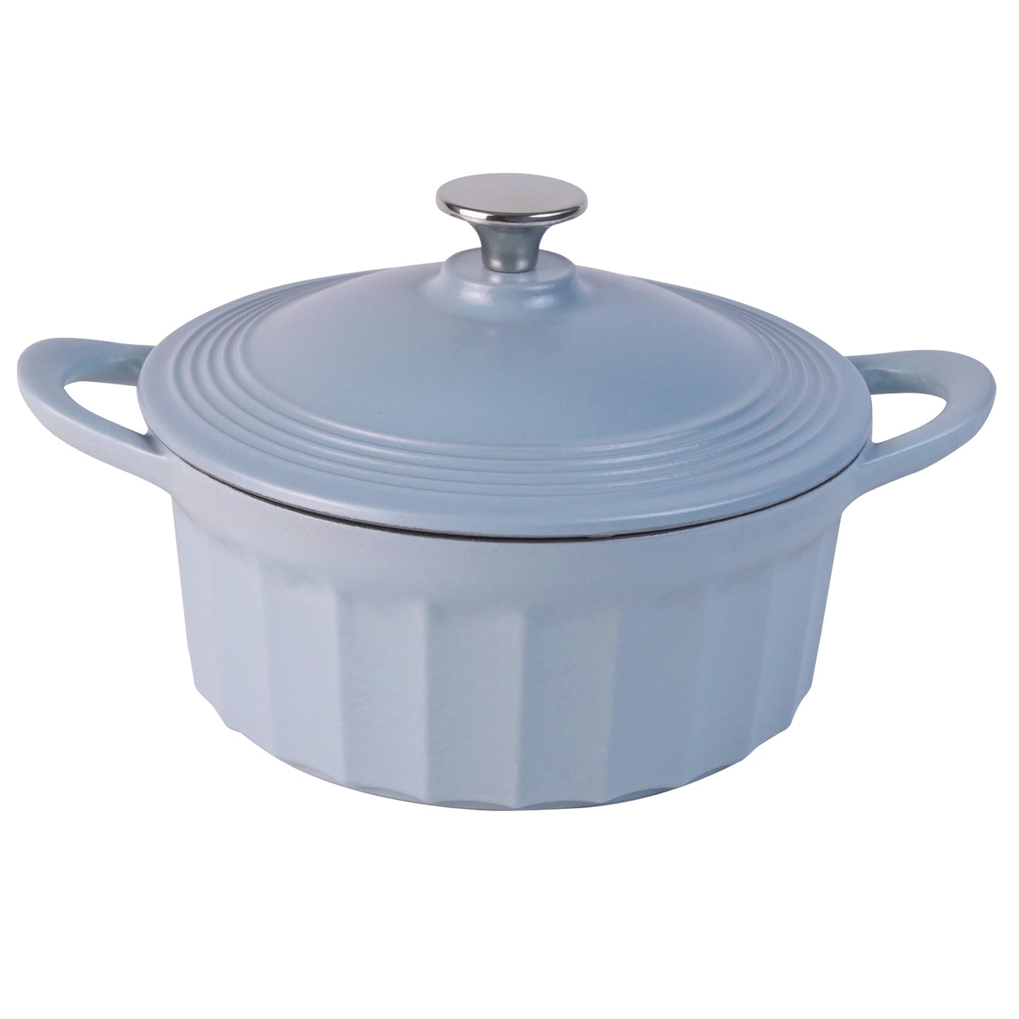 Light Blue Enamelled Vertical Grain Cookware Set