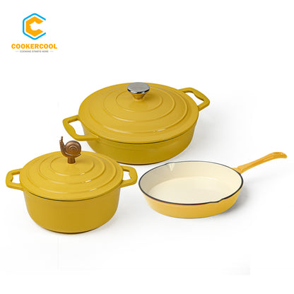 COOKERCOOL Casr Iron Enamel Cookware Set, 3 pezzi, giallo