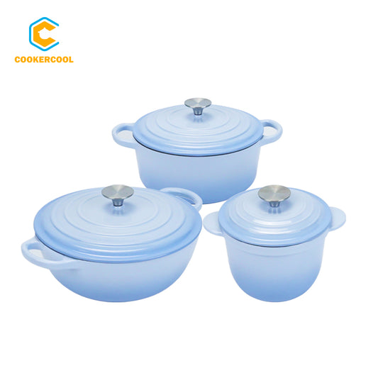 COOKERCOOL Casr Iron Enamel Cookware Set, 3 pezzi, azzurro cielo