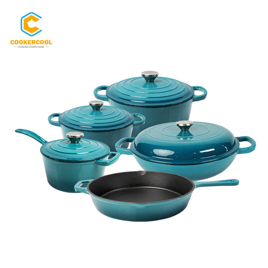 COOKERCOOL Set di pentole in ghisa smaltata, verde acqua scuro