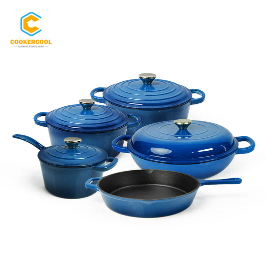 COOKERCOOL Casr Iron Enamel Cookware Set, Blu Navy