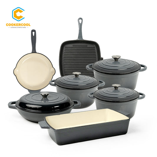 COOKERCOOL Casr Iron Enamel Cookware Set, 7 pezzi, grigio