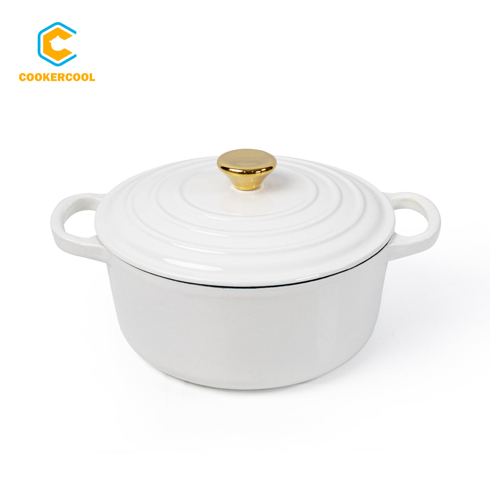 COOKERCOOL Casr Iron Enamel Dutch Oven,White