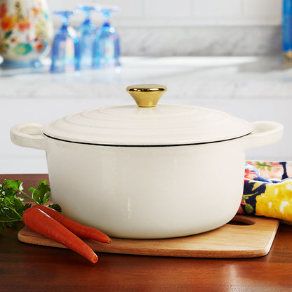 COOKERCOOL Casr Iron Enamel Dutch Oven,White