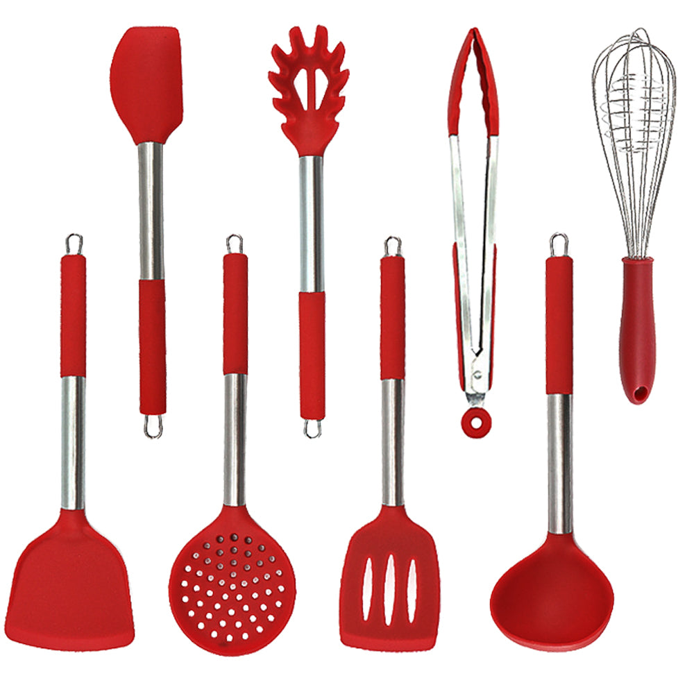 Set di 8 utensili in silicone con telaio in acciaio inox