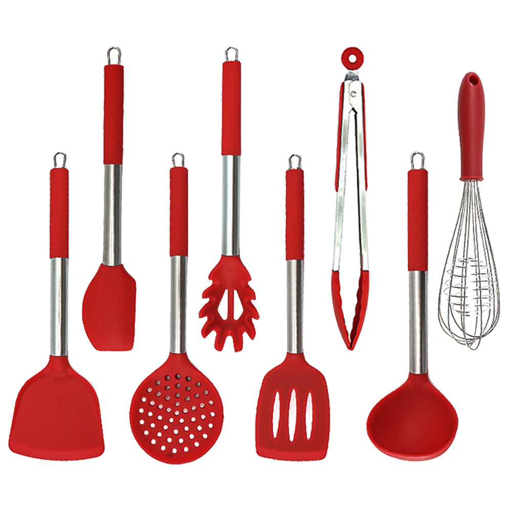 Set di 8 utensili in silicone con telaio in acciaio inox