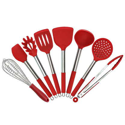 Set di 8 utensili in silicone con telaio in acciaio inox