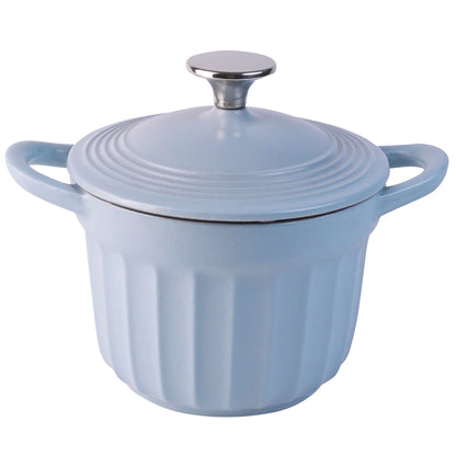 Light Blue Enamelled Vertical Grain Cookware Set